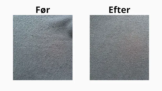 Før og efter brug af Pilo 2 Fabric Shaver